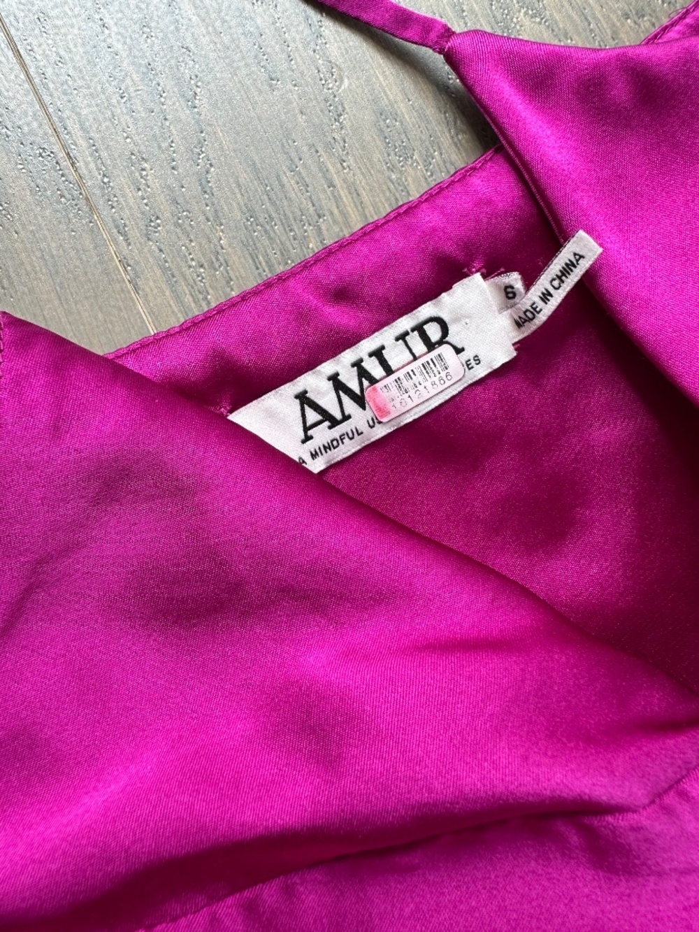 AMUR Khari One Shoulder Gown Satin Purple Pink Pleated Cut Out Dress - Size 6 - Picture 4 of 9